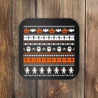 Ugly Halloween Sweater Black Cat Pumpkin Coaster thumb 0
