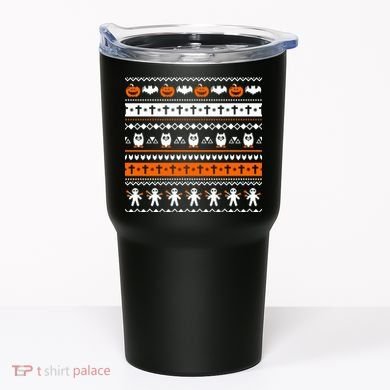 Ugly Halloween Sweater Black Cat Pumpkin Tumbler