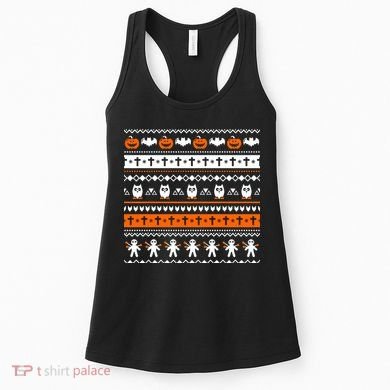 Ugly Halloween Sweater Black Cat Pumpkin Women's Tank Top