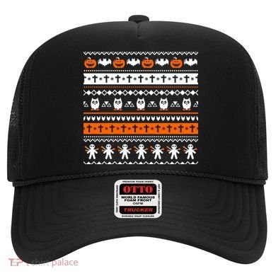 Ugly Halloween Sweater Black Cat Pumpkin Hat