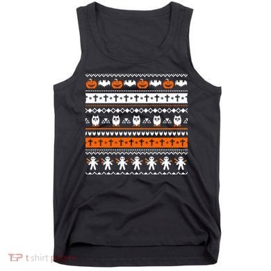 Ugly Halloween Sweater Black Cat Pumpkin Tank Top