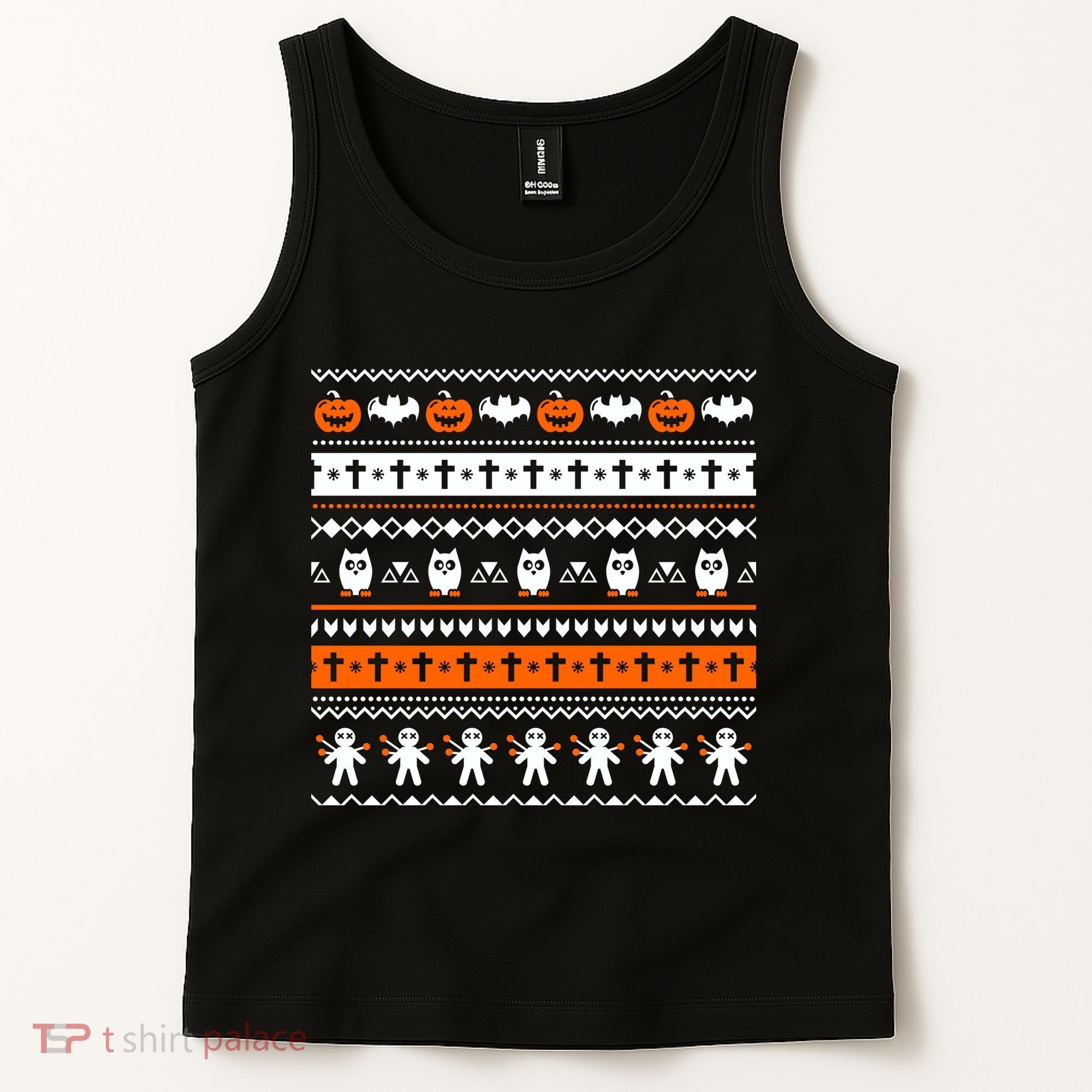 Ugly Halloween Sweater Black Cat Pumpkin Tank Top