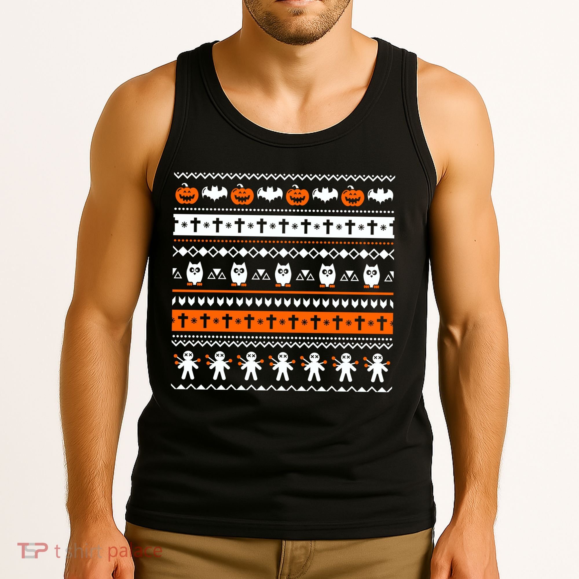 Ugly Halloween Sweater Black Cat Pumpkin Tank Top