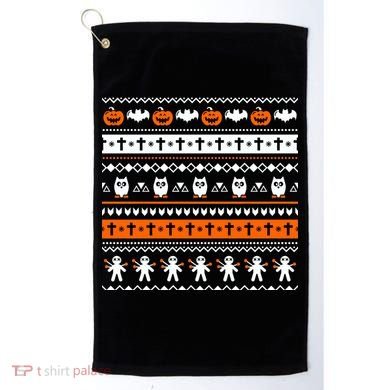 Ugly Halloween Sweater Black Cat Pumpkin Golf Towel