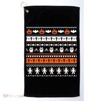 Ugly Halloween Sweater Black Cat Pumpkin Golf Towel thumb 0