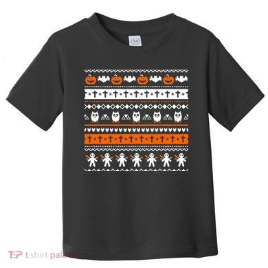 Ugly Halloween Sweater Black Cat Pumpkin Toddler T-Shirt