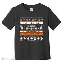 Ugly Halloween Sweater Black Cat Pumpkin Toddler T-Shirt thumb 0