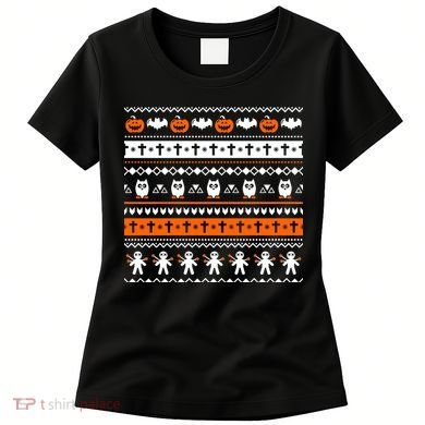 Ugly Halloween Sweater Black Cat Pumpkin Women's T-Shirt