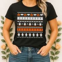 Ugly Halloween Sweater Black Cat Pumpkin Women's T-Shirt thumb 2