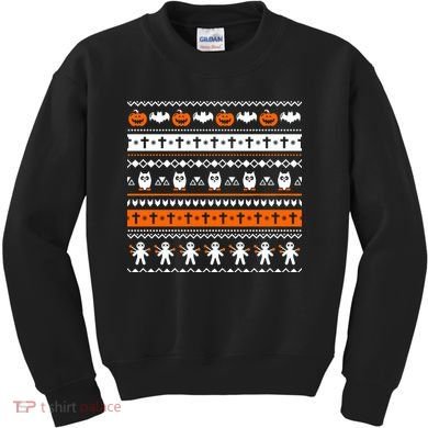 Ugly Halloween Sweater Black Cat Pumpkin Kids Sweatshirt
