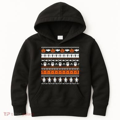 Ugly Halloween Sweater Black Cat Pumpkin Kids Hoodie