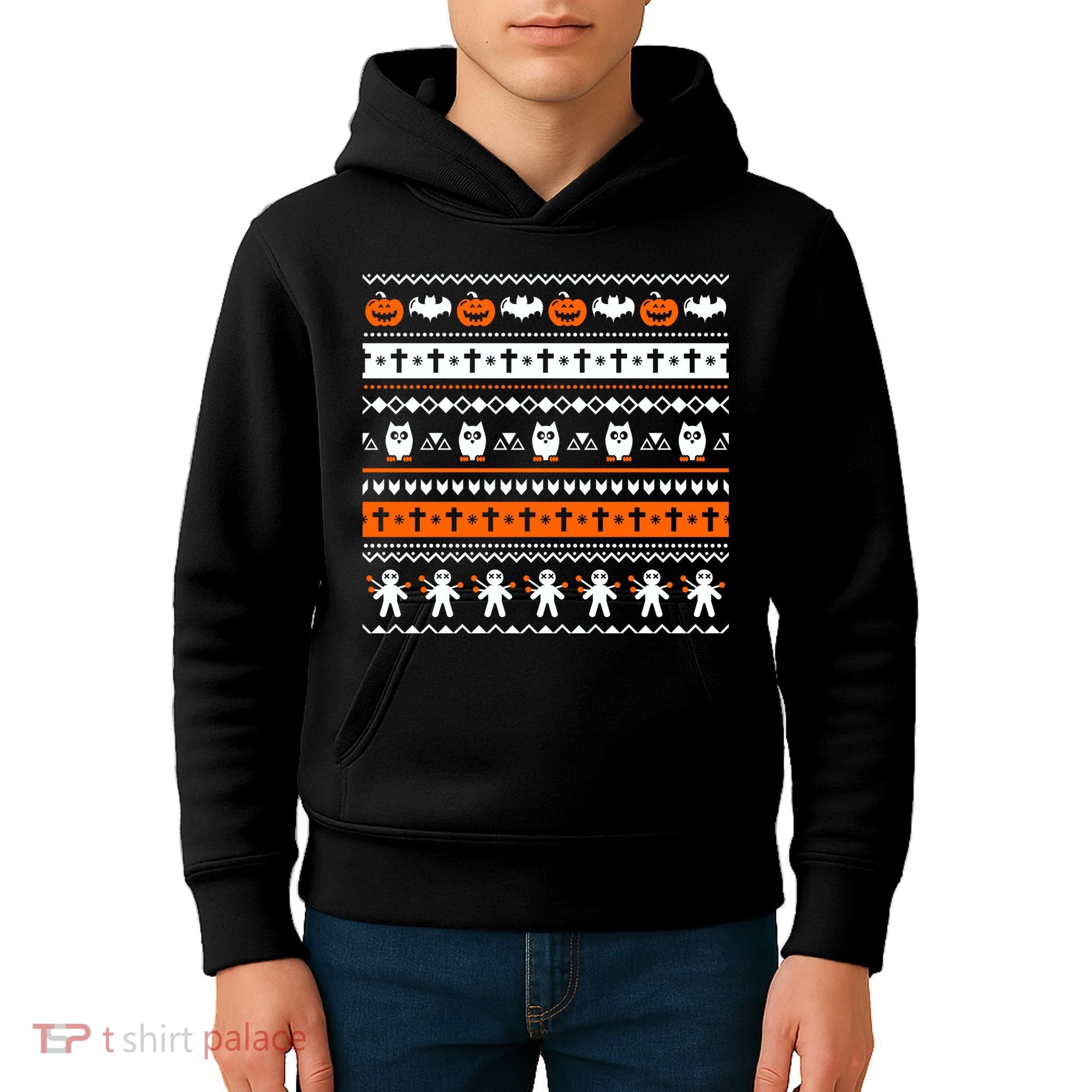 Ugly Halloween Sweater Black Cat Pumpkin Kids Hoodie