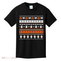 Ugly Halloween Sweater Black Cat Pumpkin Kids T-Shirt thumb 0