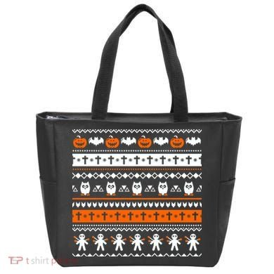 Ugly Halloween Sweater Black Cat Pumpkin Tote Bag