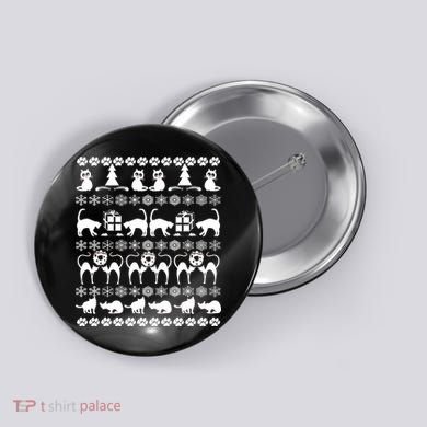 Ugly Kitty Cat Christmas Sweater Button