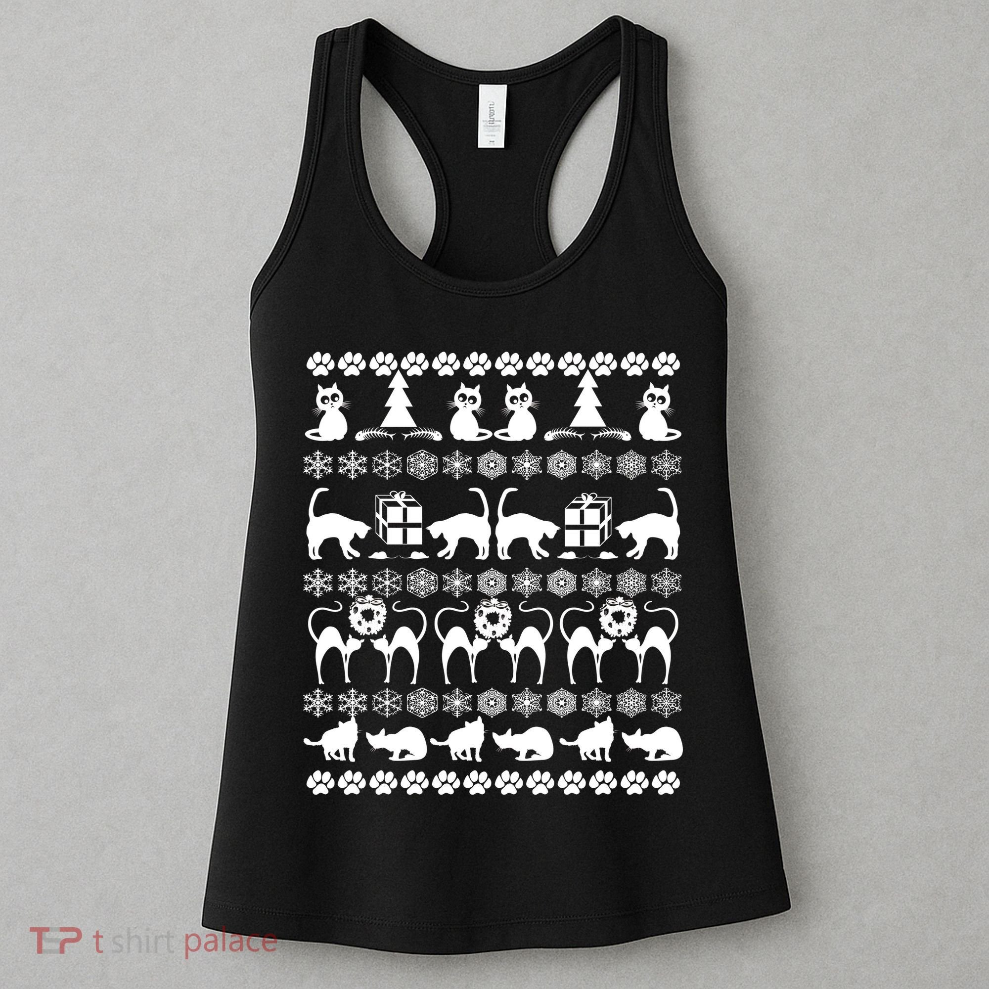 Ugly Kitty Cat Christmas Sweater Women's Tank Top