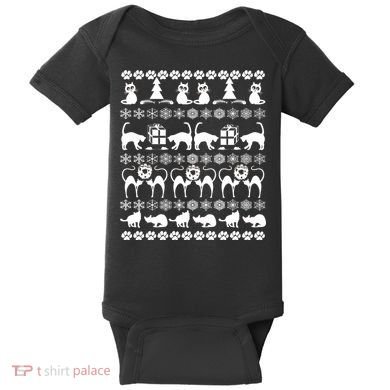 Ugly Kitty Cat Christmas Sweater Baby Bodysuit