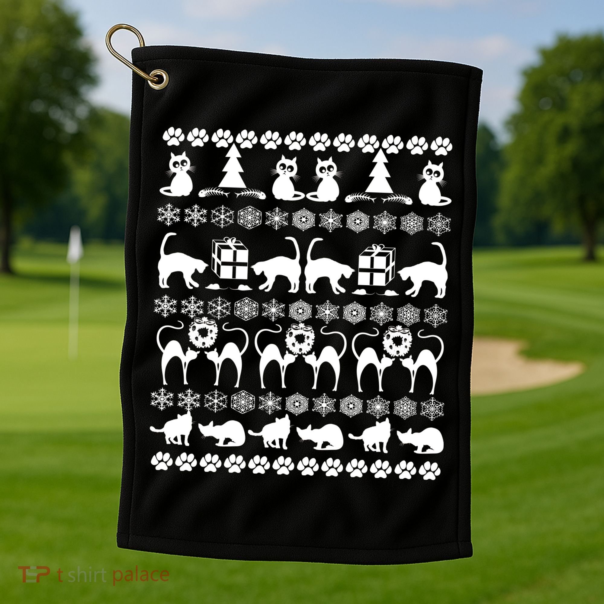 Ugly Kitty Cat Christmas Sweater Golf Towel