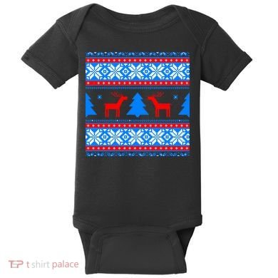 Ugly Reindeer Christmas Sweater Baby Bodysuit
