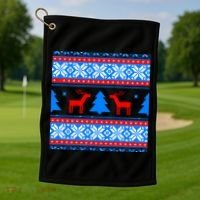 Ugly Reindeer Christmas Sweater Golf Towel thumb 1