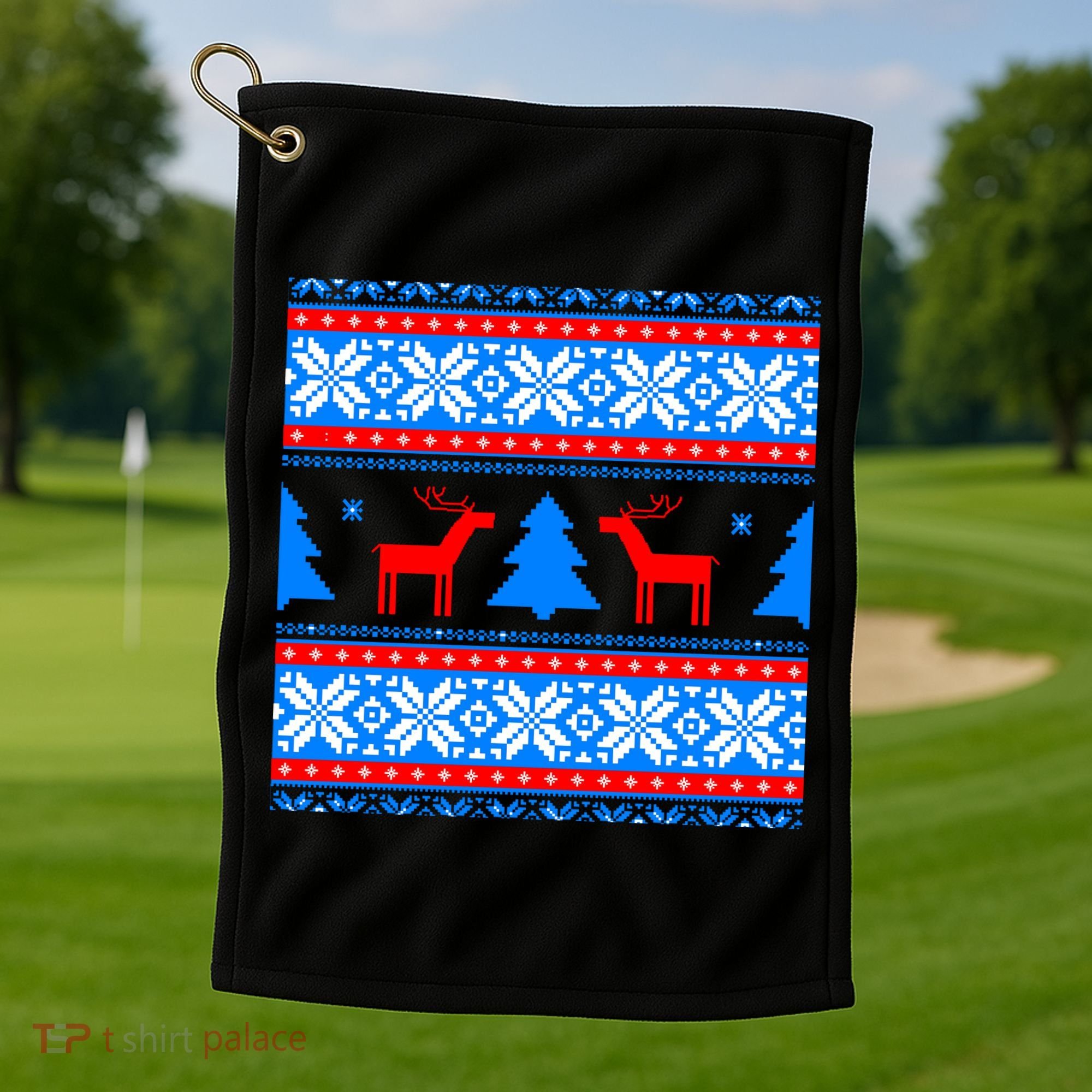 Ugly Reindeer Christmas Sweater Golf Towel
