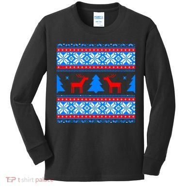 Ugly Reindeer Christmas Sweater Kids Long Sleeve Shirt