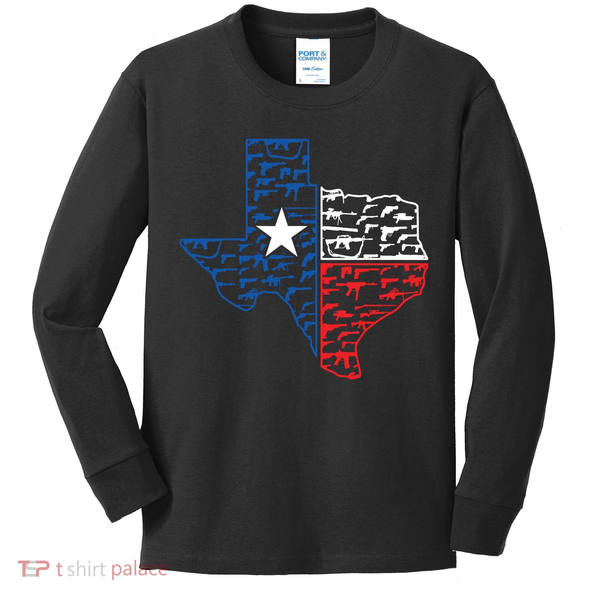 Usa Guns Patriotic Texan America Texas Kids Long Sleeve Shirt