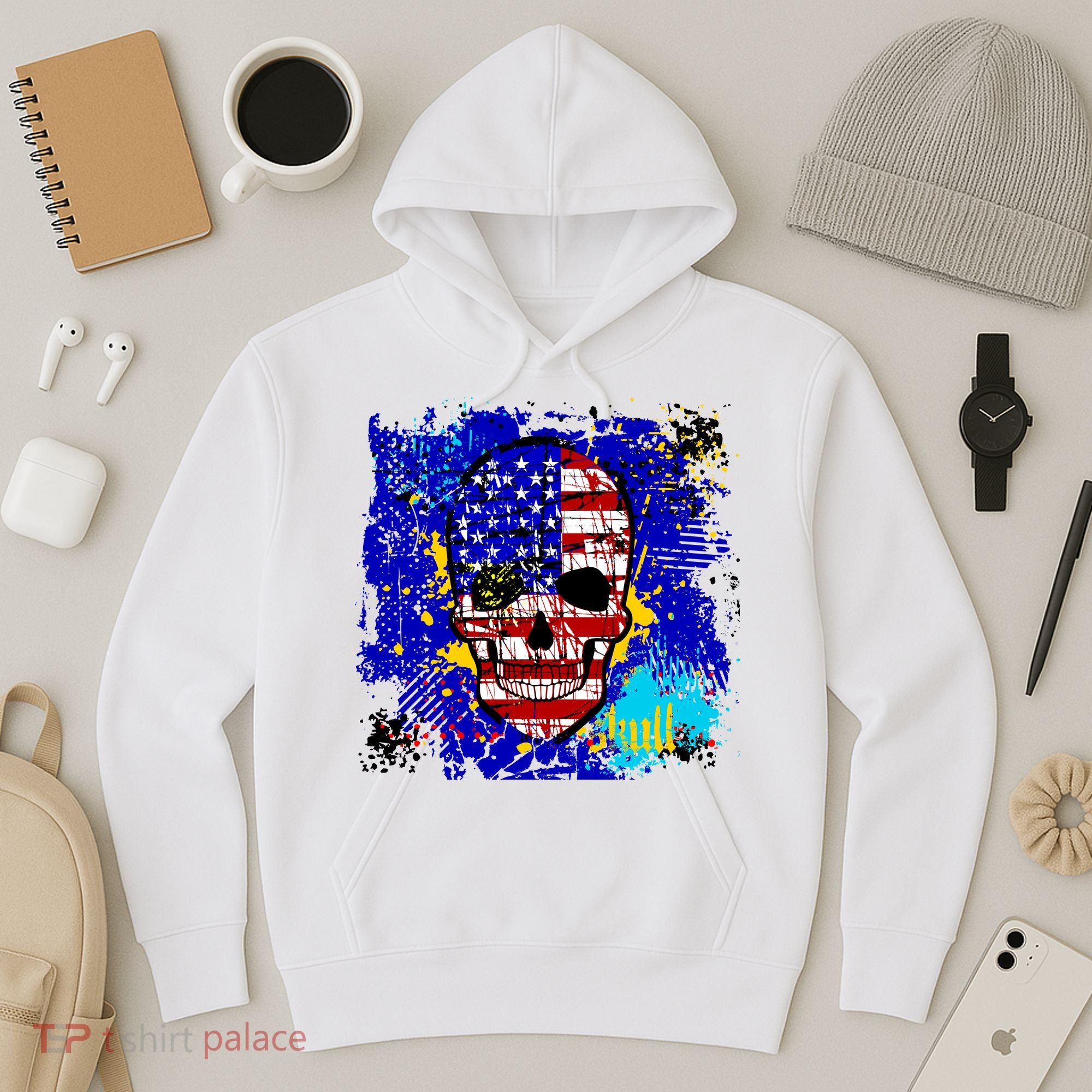 USA Grunge Skull Hoodie