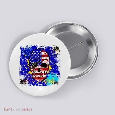 USA Grunge Skull Button