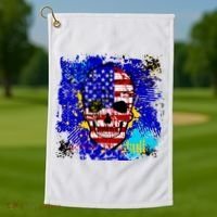 USA Grunge Skull Golf Towel thumb 1