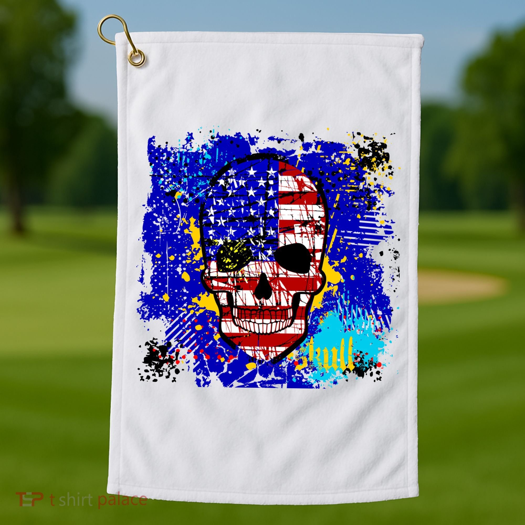 USA Grunge Skull Golf Towel