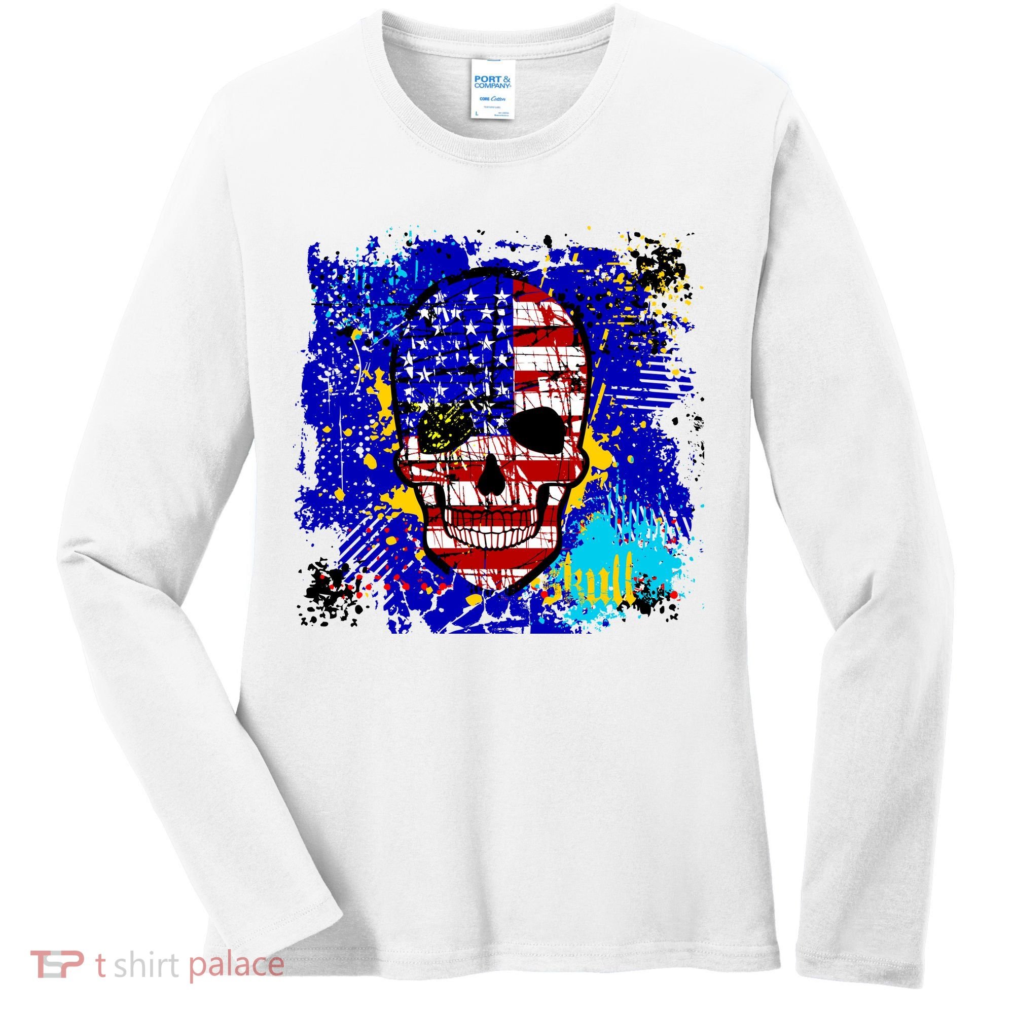 USA Grunge Skull Women's Long Sleeve Shirt