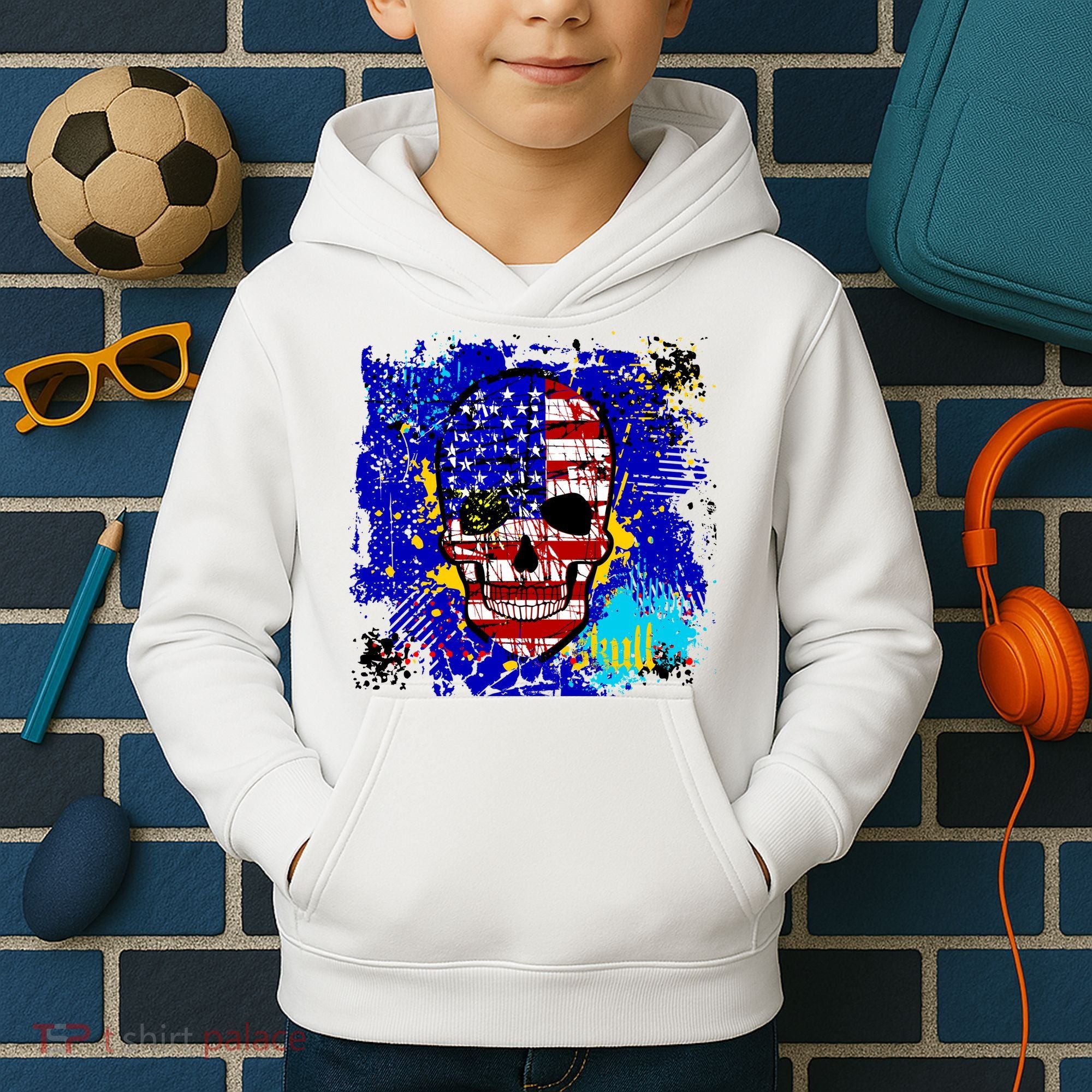 USA Grunge Skull Kids Hoodie