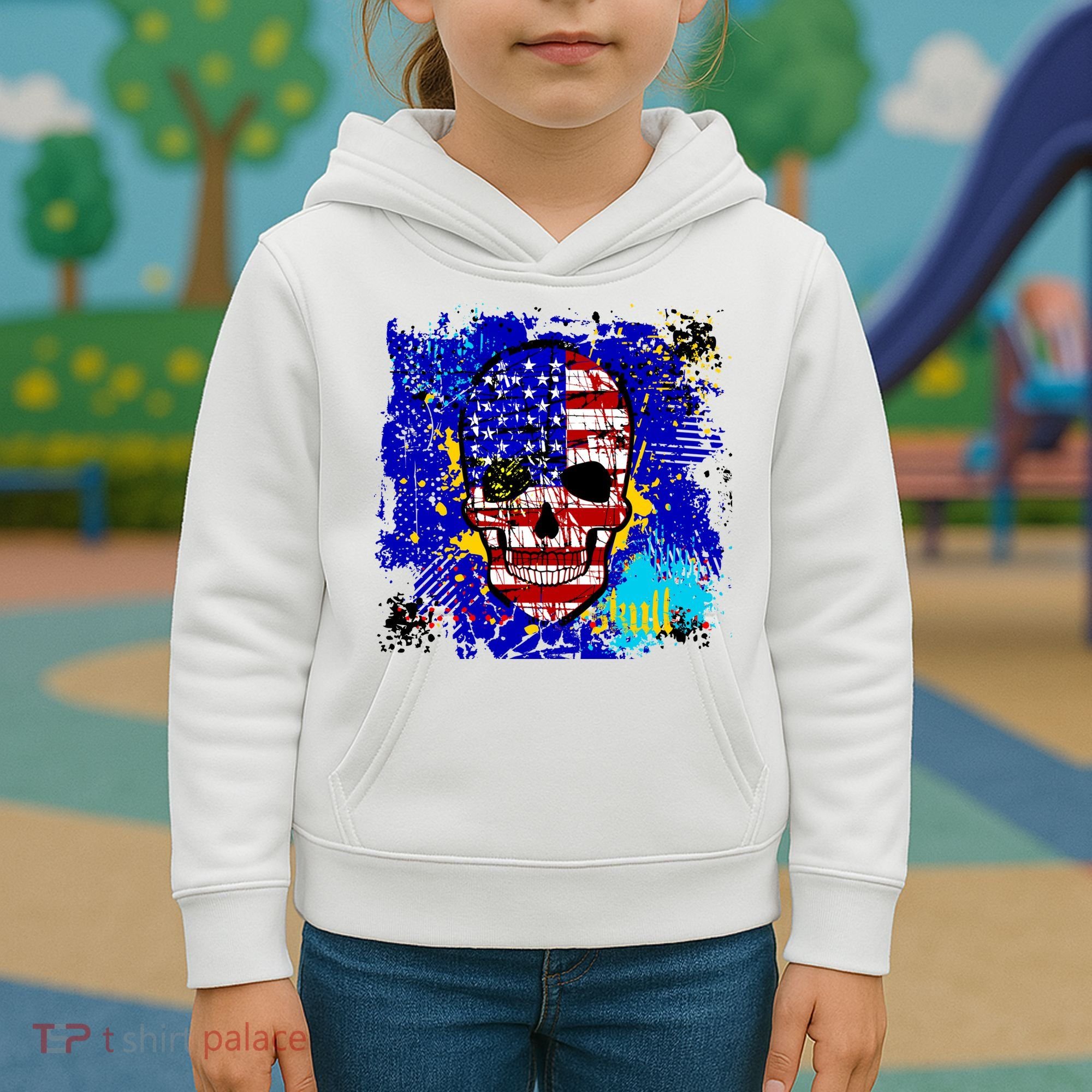 USA Grunge Skull Kids Hoodie