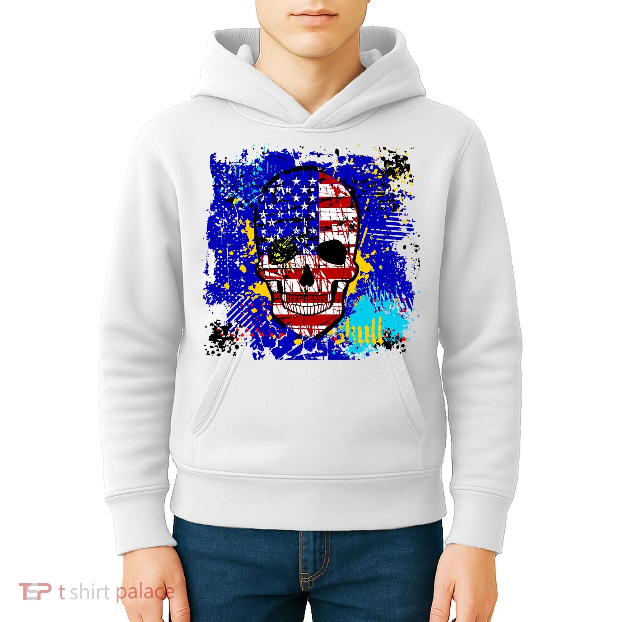 USA Grunge Skull Kids Hoodie