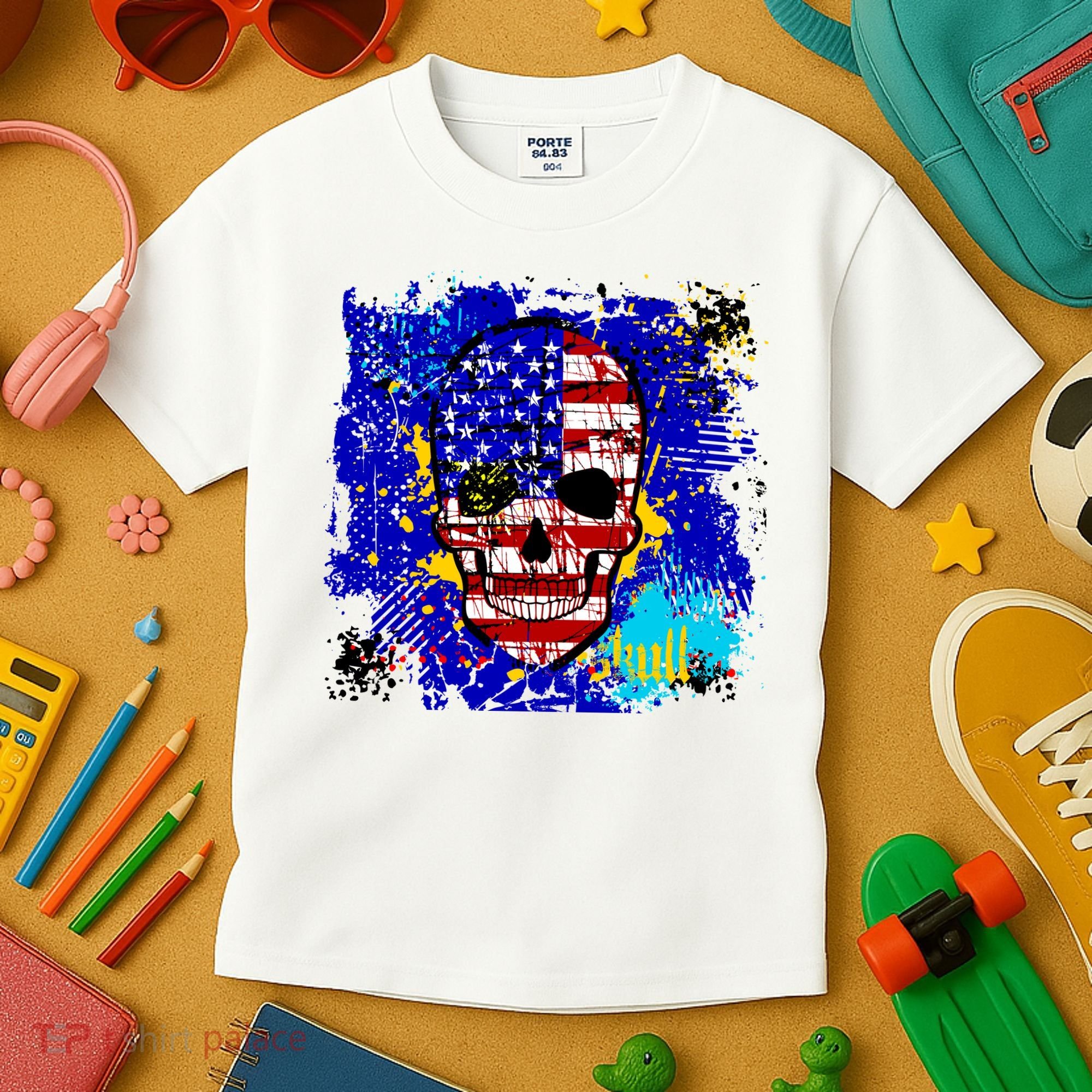 USA Grunge Skull Kids T-Shirt
