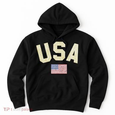 Usa Gold Text Centre Flag Hoodie