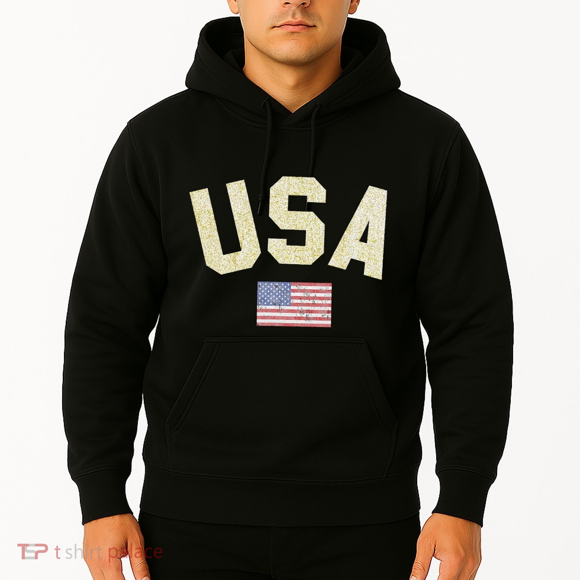 Usa Gold Text Centre Flag Hoodie