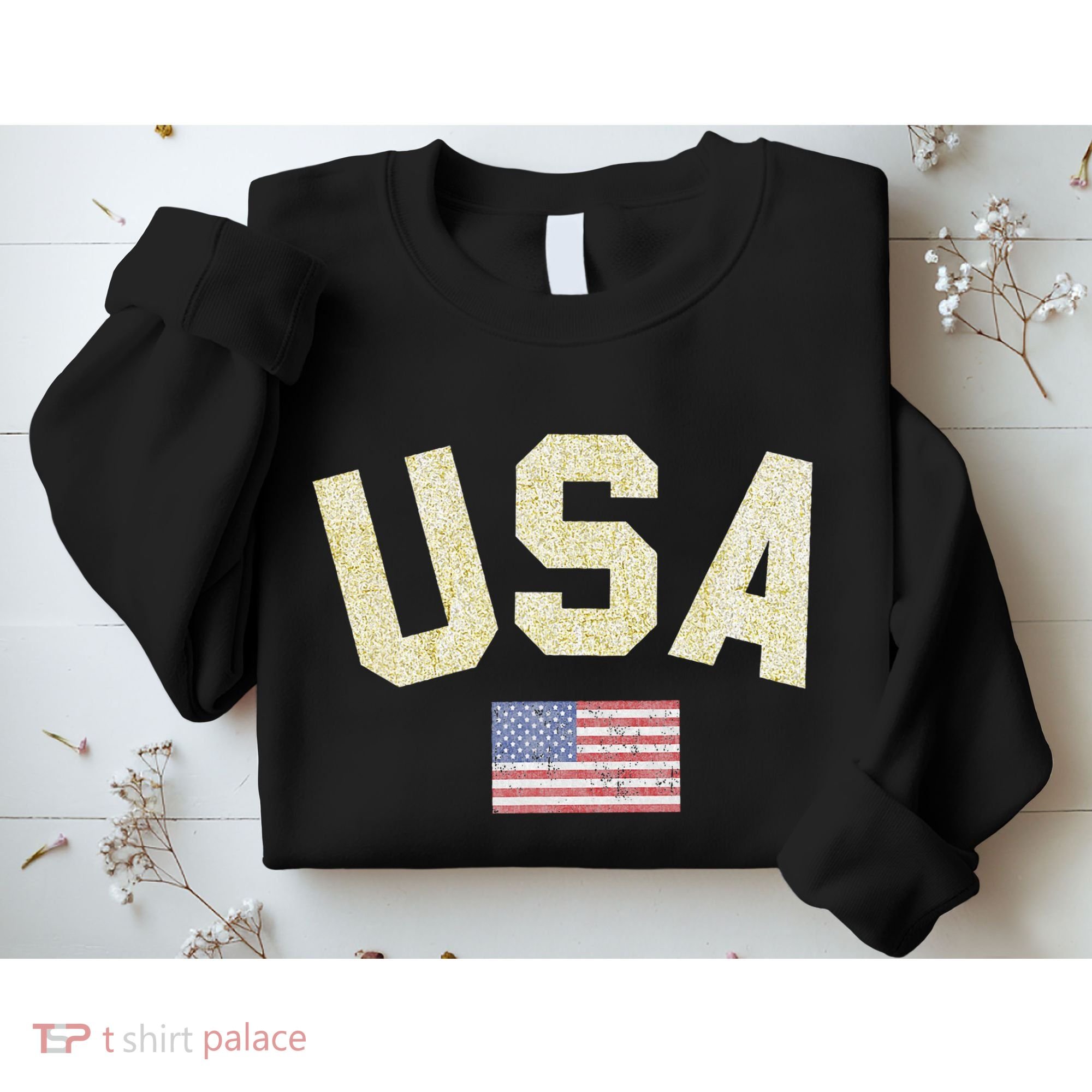 Usa Gold Text Centre Flag Sweatshirt