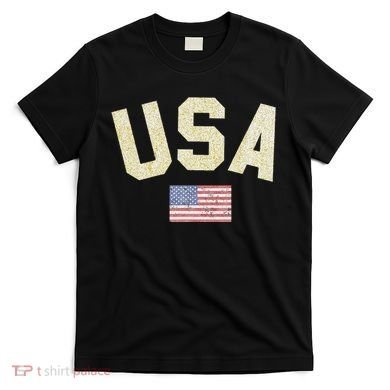 Usa Gold Text Centre Flag T-Shirt