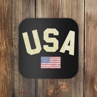 Usa Gold Text Centre Flag Coaster