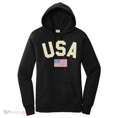 Usa Gold Text Centre Flag Women's Hoodie