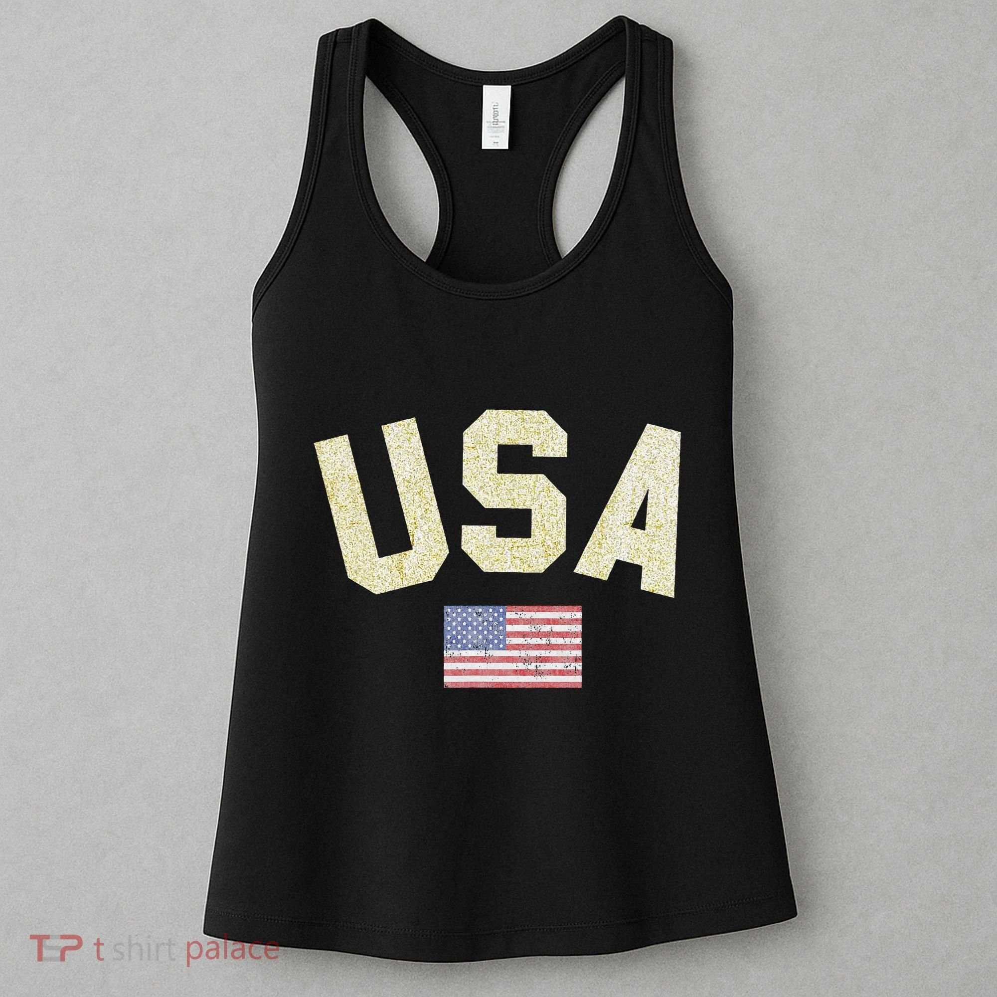 Usa Gold Text Centre Flag Women's Tank Top