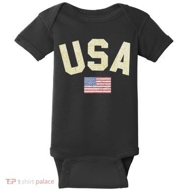 Usa Gold Text Centre Flag Baby Bodysuit
