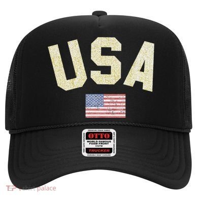 Usa Gold Text Centre Flag Hat