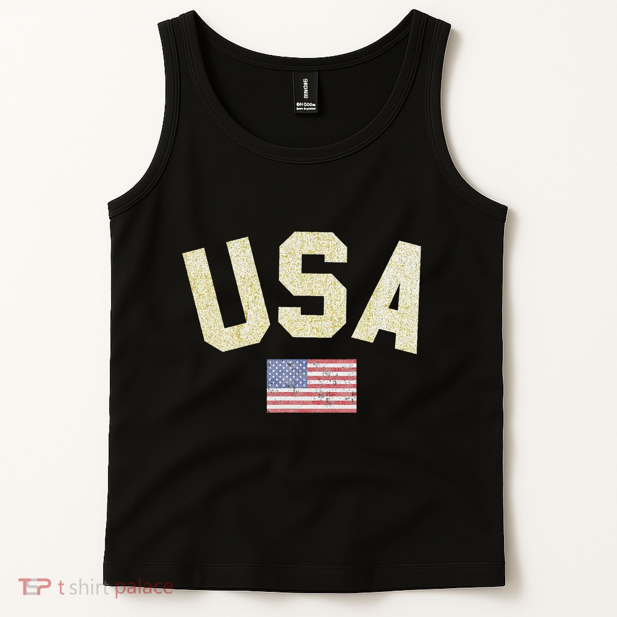 Usa Gold Text Centre Flag Tank Top