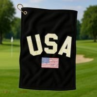 Usa Gold Text Centre Flag Golf Towel thumb 1
