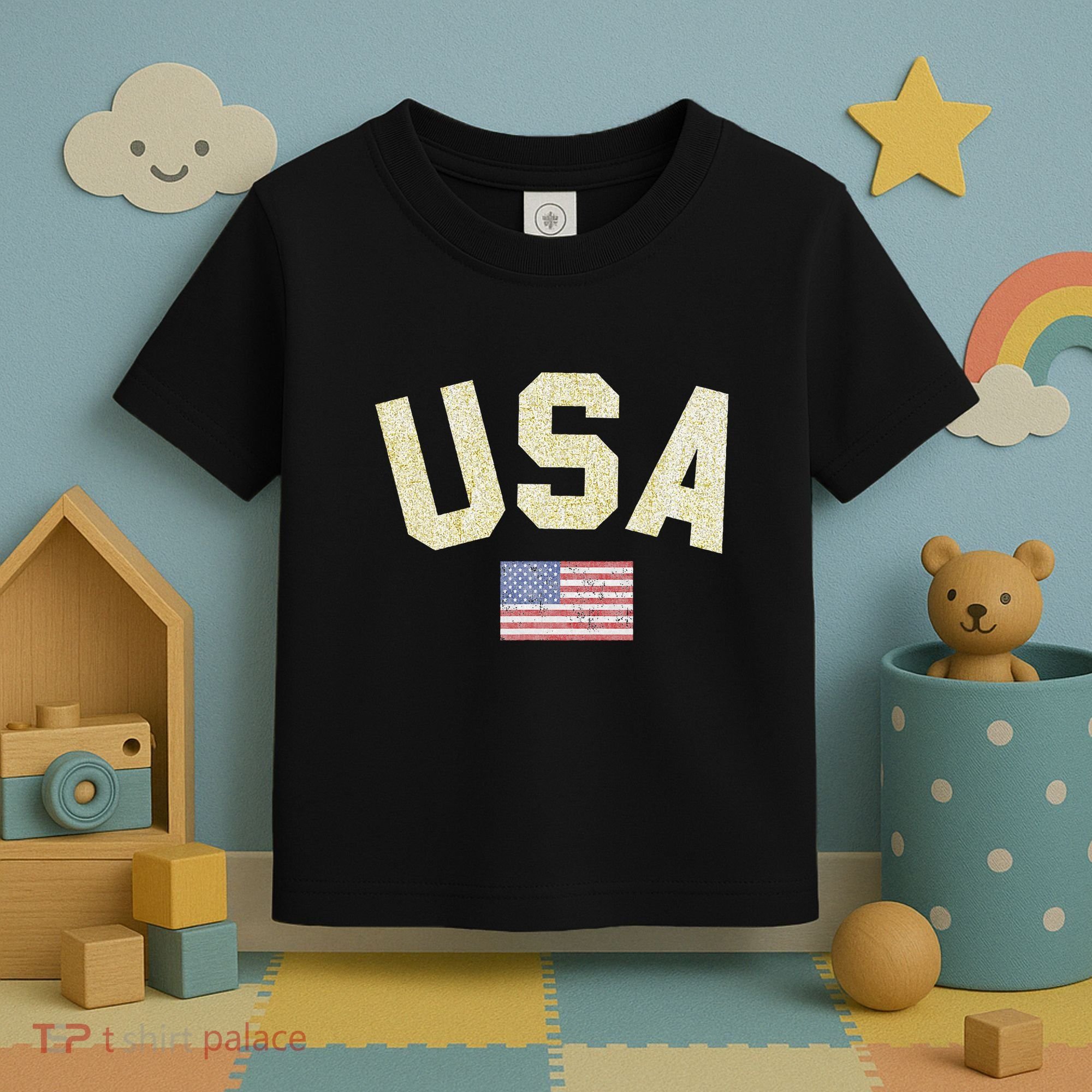 Usa Gold Text Centre Flag Toddler T-Shirt