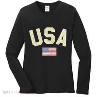 Usa Gold Text Centre Flag Women's Long Sleeve Shirt thumb 0
