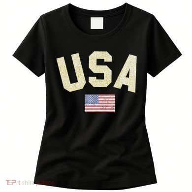 Usa Gold Text Centre Flag Women's T-Shirt
